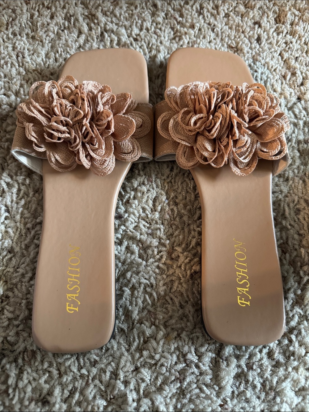 Women's Tan Floral Slide Sandals